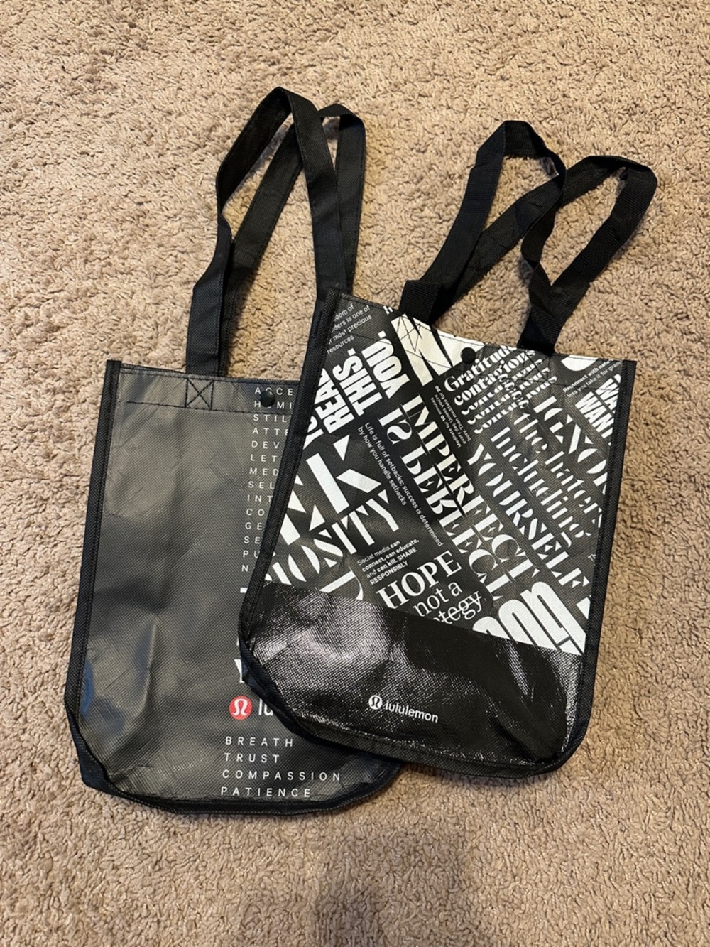 lululemon athletica Black and White Reusable Tote Bags - Set of 2